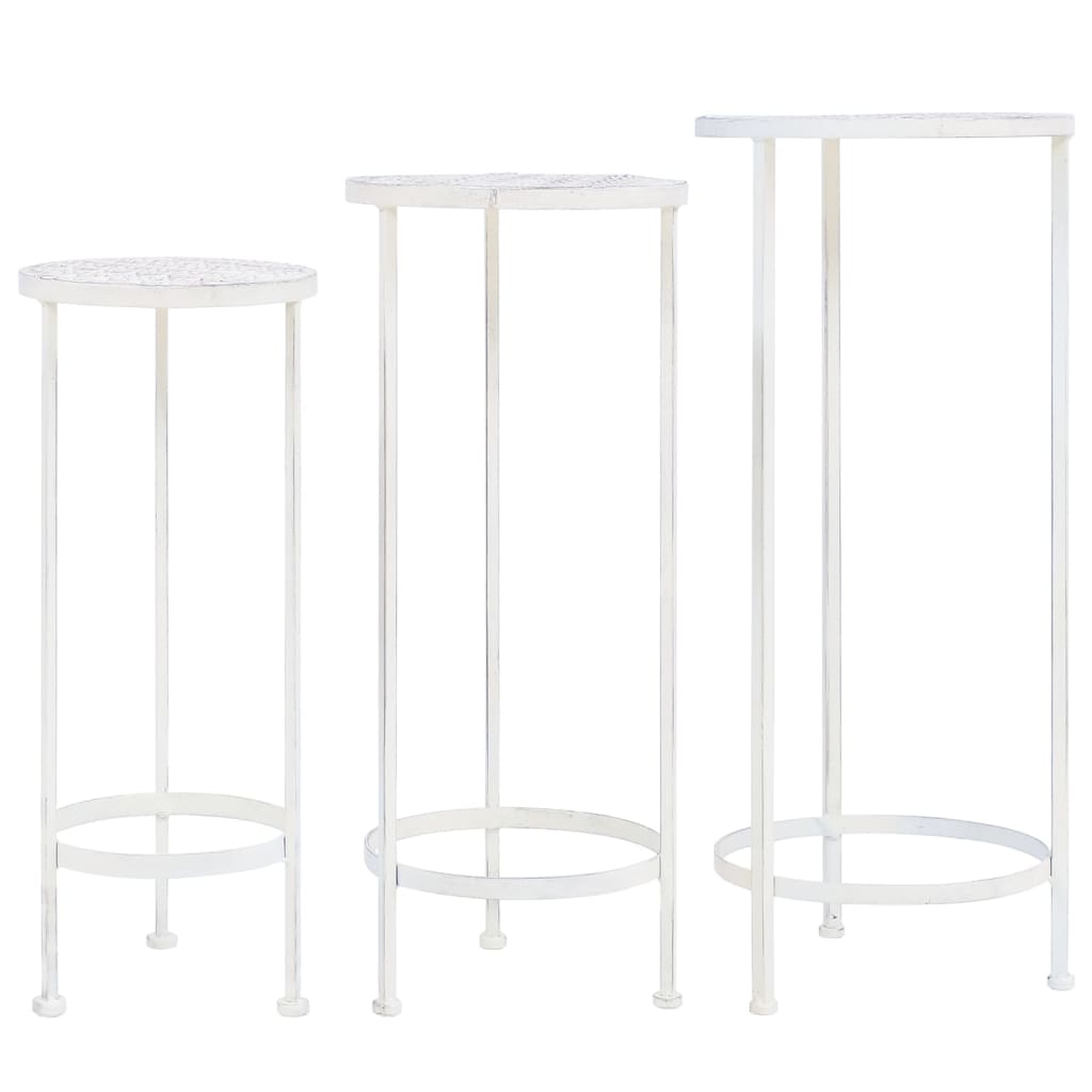 Plant Stand Set 3 Pieces Vintage Style Metal Antique White