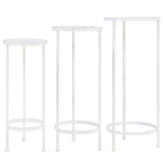 Plant Stand Set 3 Pieces Vintage Style Metal Antique White