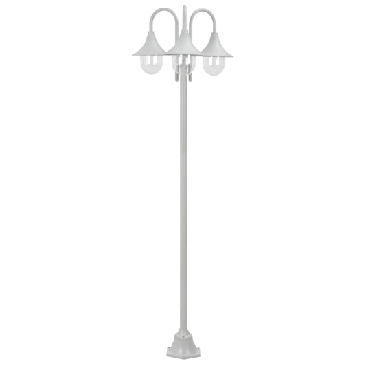 Garden Post Light E27 220 cm Aluminium 3-Lantern White