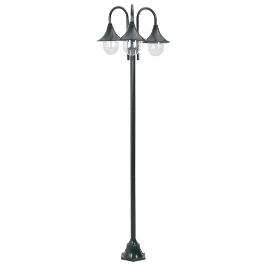 Garden Post Light E27 220 cm Aluminium 3-Lantern Dark Green