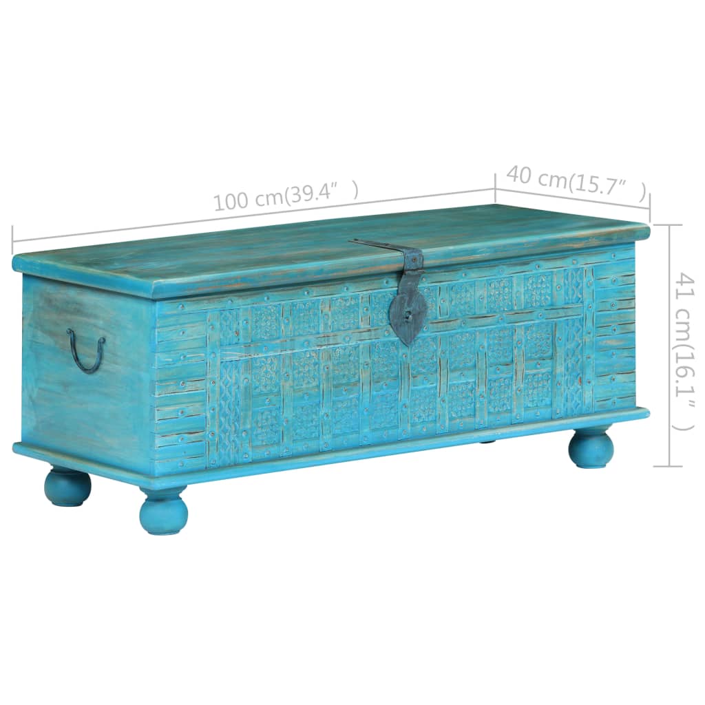 Storage Chest Solid Mango Wood Blue 100x40x41 cm