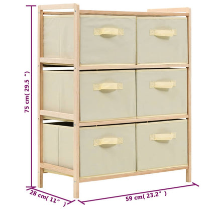 Storage Rack with 6 Fabric Baskets Cedar Wood Beige