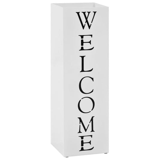 Umbrella Stand Welcome Steel White