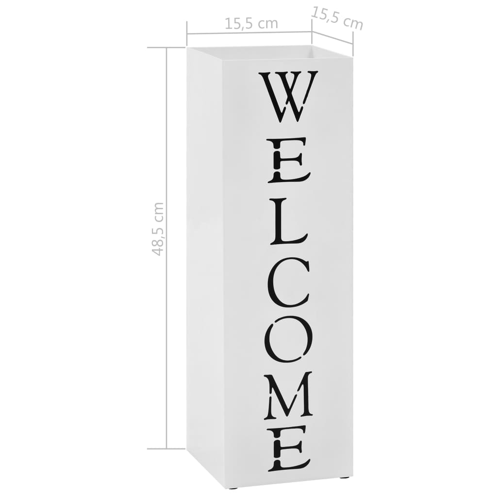 Umbrella Stand Welcome Steel White