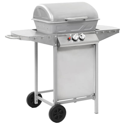 Gas BBQ Grill with 2 Cooking Zones Silver Stainless Steel