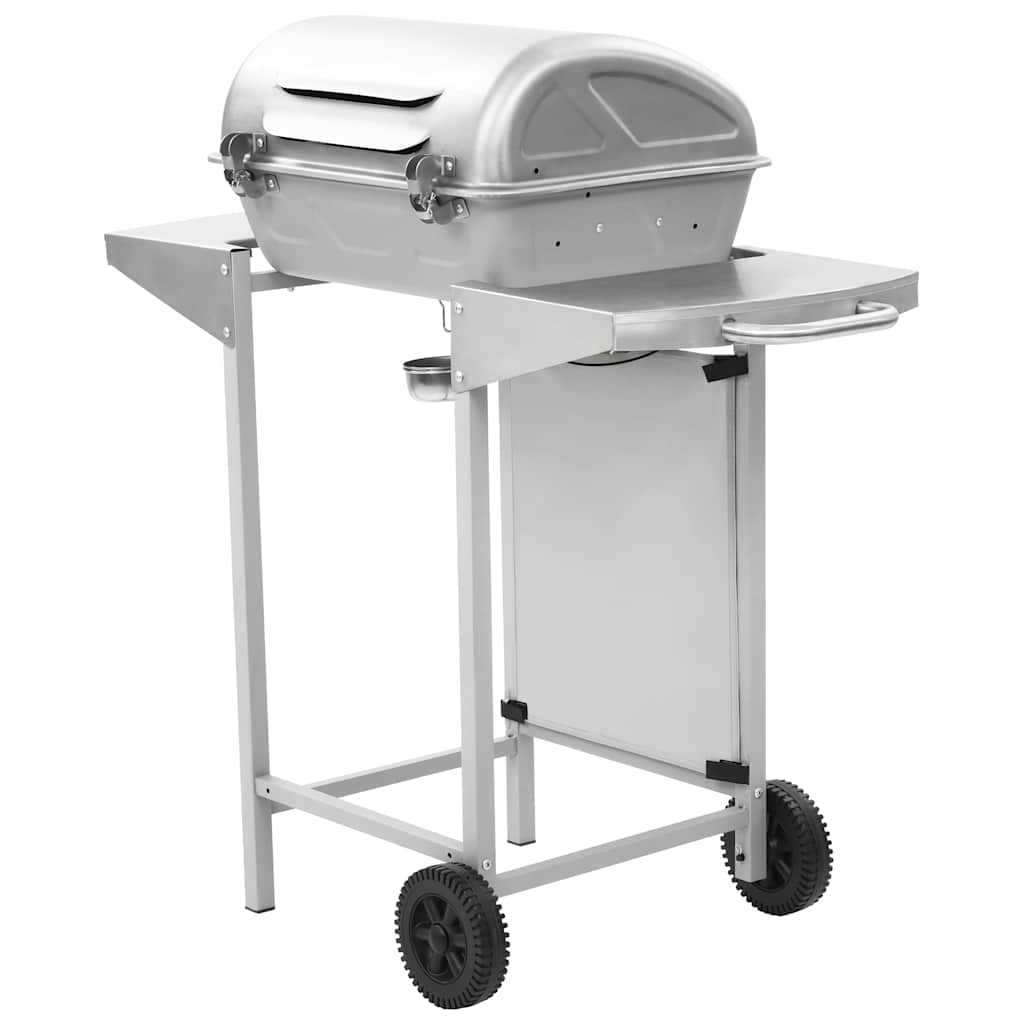 Gas BBQ Grill with 2 Cooking Zones Silver Stainless Steel