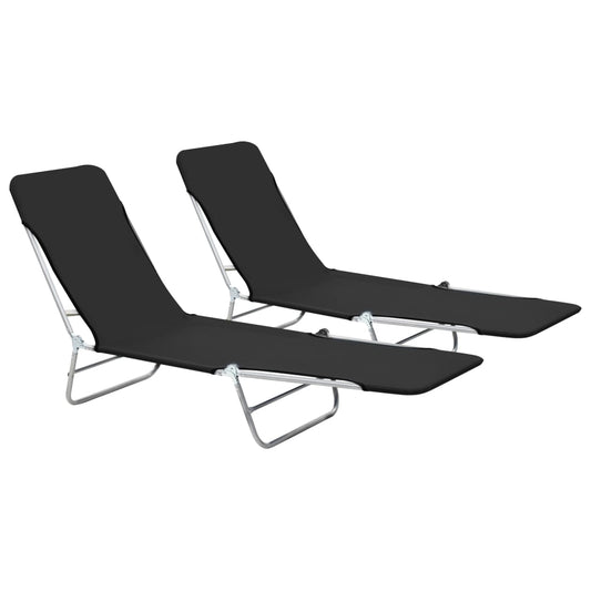 Folding Sun Loungers 2 pcs Steel and Fabric Black