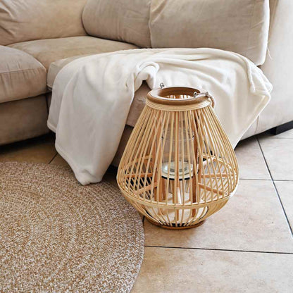 Hanging Candle Lantern Holder Wicker Natural