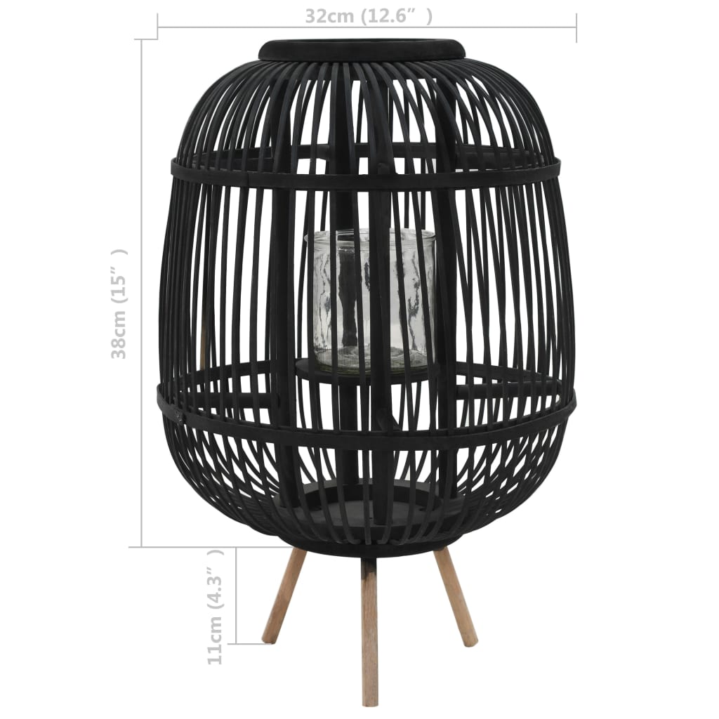 Freestanding Candle Lantern Holder Bamboo Black