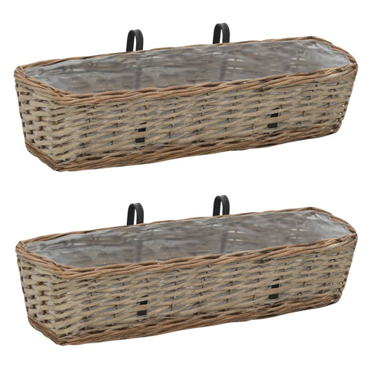 Balcony Planter 2 pcs Wicker with PE Lining 60 cm