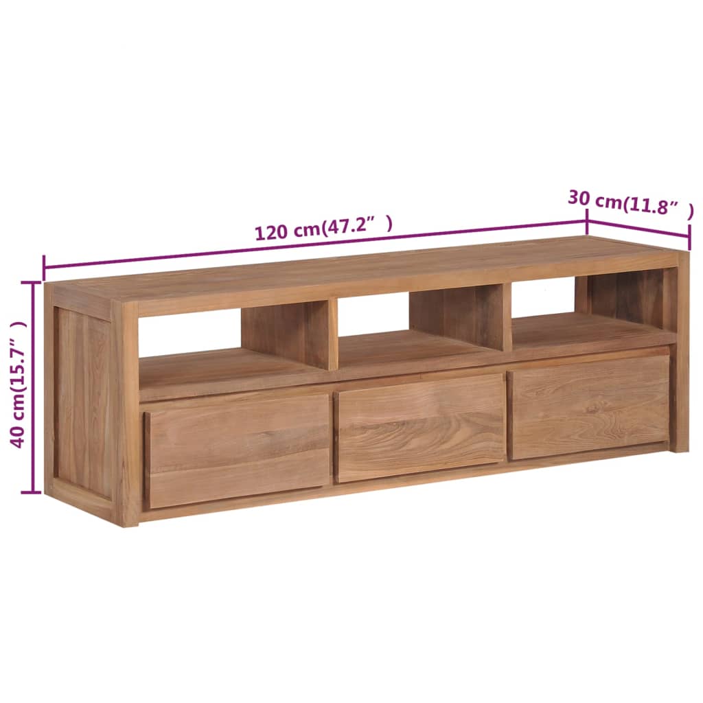 TV Cabinet Solid Teak Wood with Natural Finish 120x30x40 cm