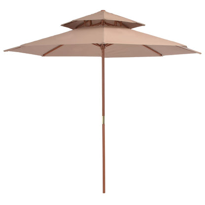 Double Decker Garden Parasol with Wooden Pole 270 cm Taupe