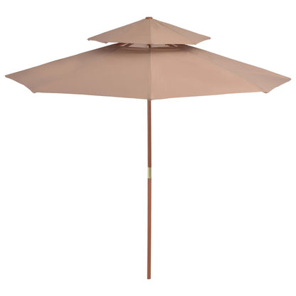 Double Decker Garden Parasol with Wooden Pole 270 cm Taupe