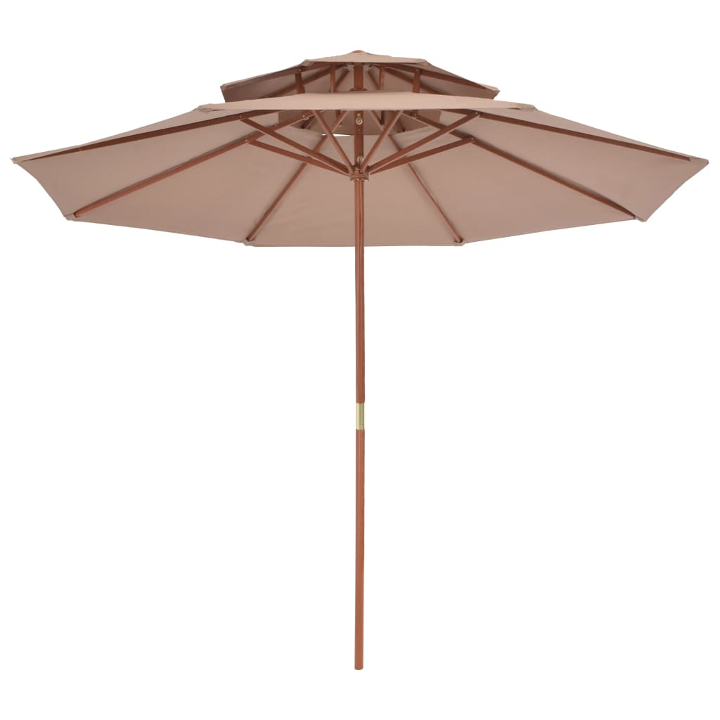 Double Decker Garden Parasol with Wooden Pole 270 cm Taupe