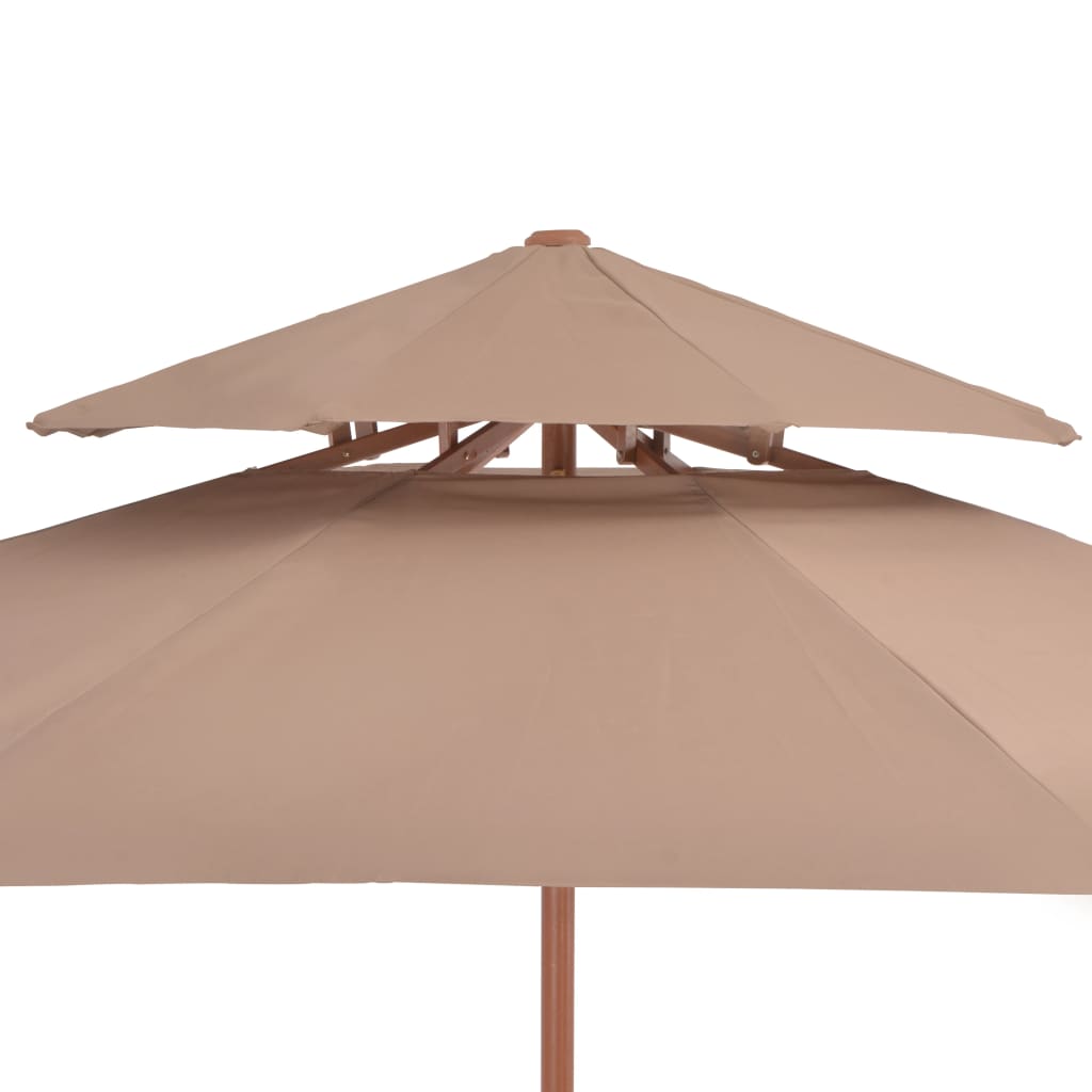 Double Decker Garden Parasol with Wooden Pole 270 cm Taupe