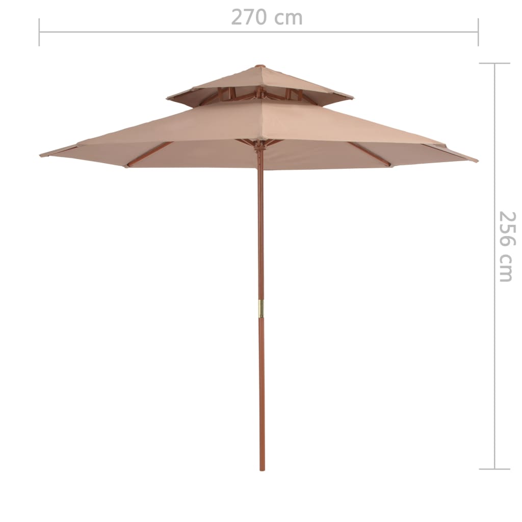 Double Decker Garden Parasol with Wooden Pole 270 cm Taupe