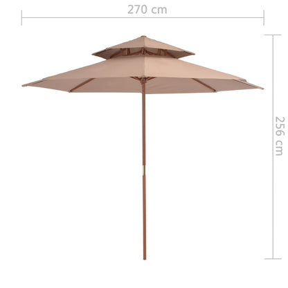 Double Decker Garden Parasol with Wooden Pole 270 cm Taupe