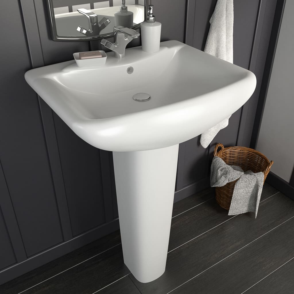 Freestanding Basin with Pedestal Ceramic White 580x470x200 mm