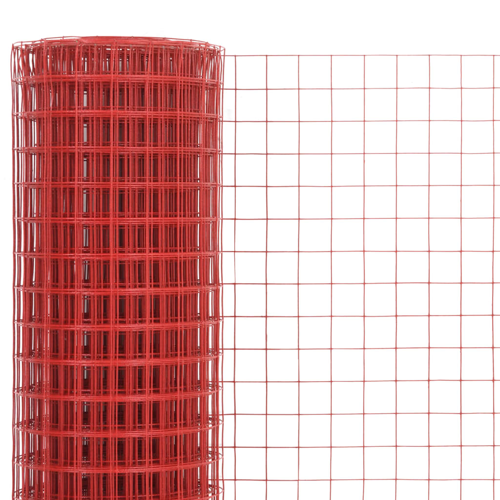 Chicken Wire Fence Steel with PVC Coating 10x0.5 m Red