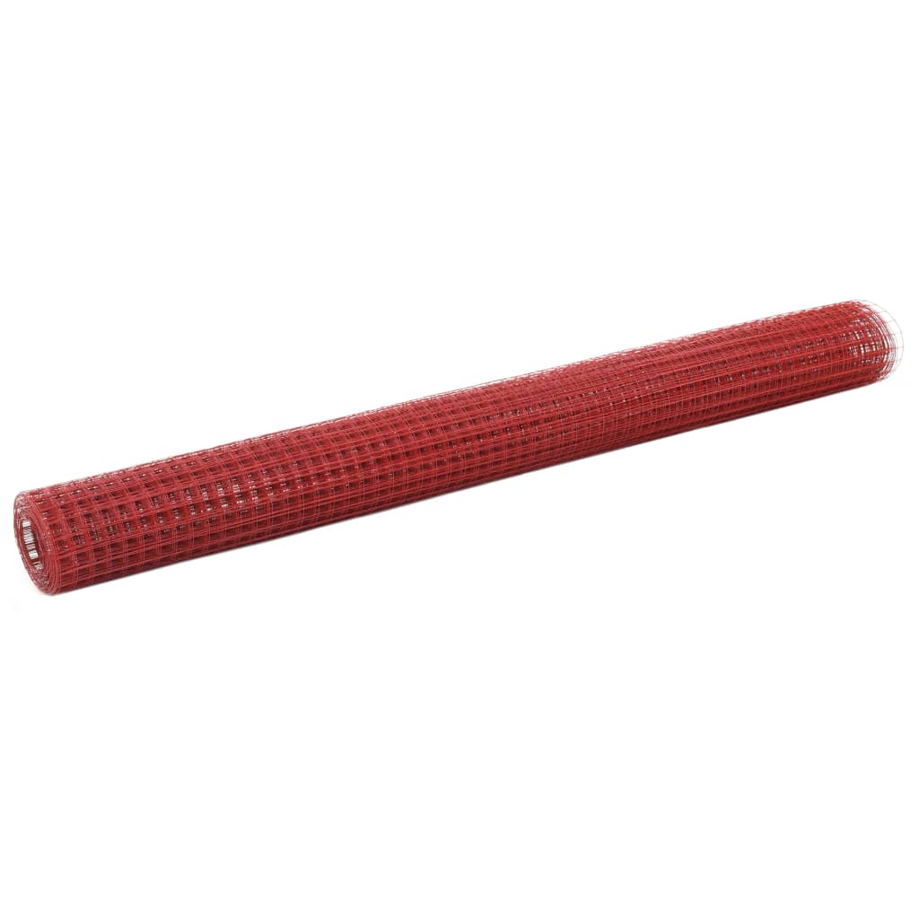 Chicken Wire Fence Steel with PVC Coating 10x1.5 m Red