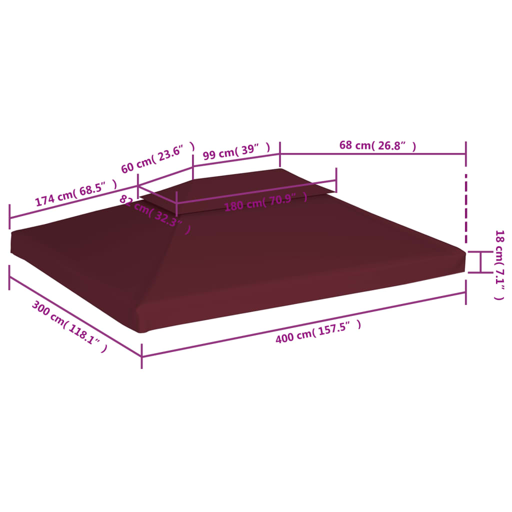 2-Tier Gazebo Top Cover 310 g/m² 4x3 m Bordeaux