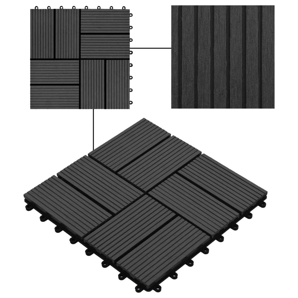 11 pcs Decking Tiles WPC 30x30 cm 1 sqm Black