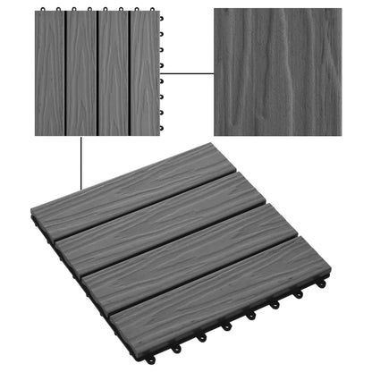 11 pcs Decking Tiles Deep Embossed WPC 30x30 cm 1 sqm Grey