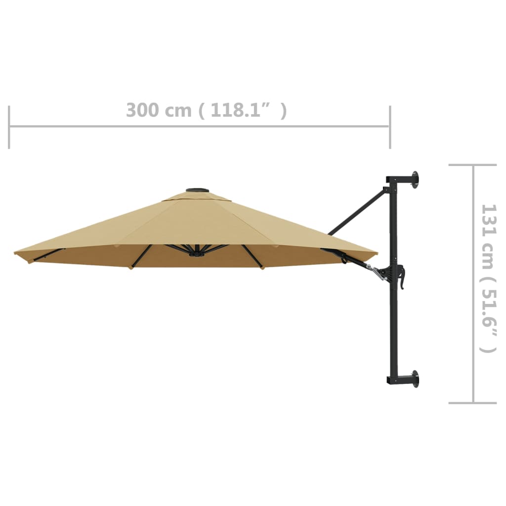 Wall-Mounted Garden Parasol with Metal Pole 300 cm Taupe