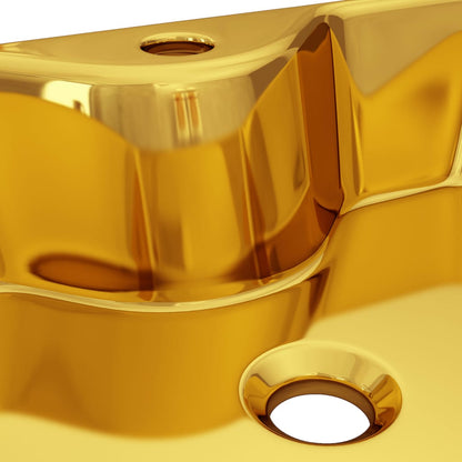 Wash Basin with Faucet Hole 48x37x13.5 cm Ceramic Gold