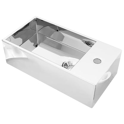 Wash Basin with Overflow 49x25x15 cm Ceramic Silver