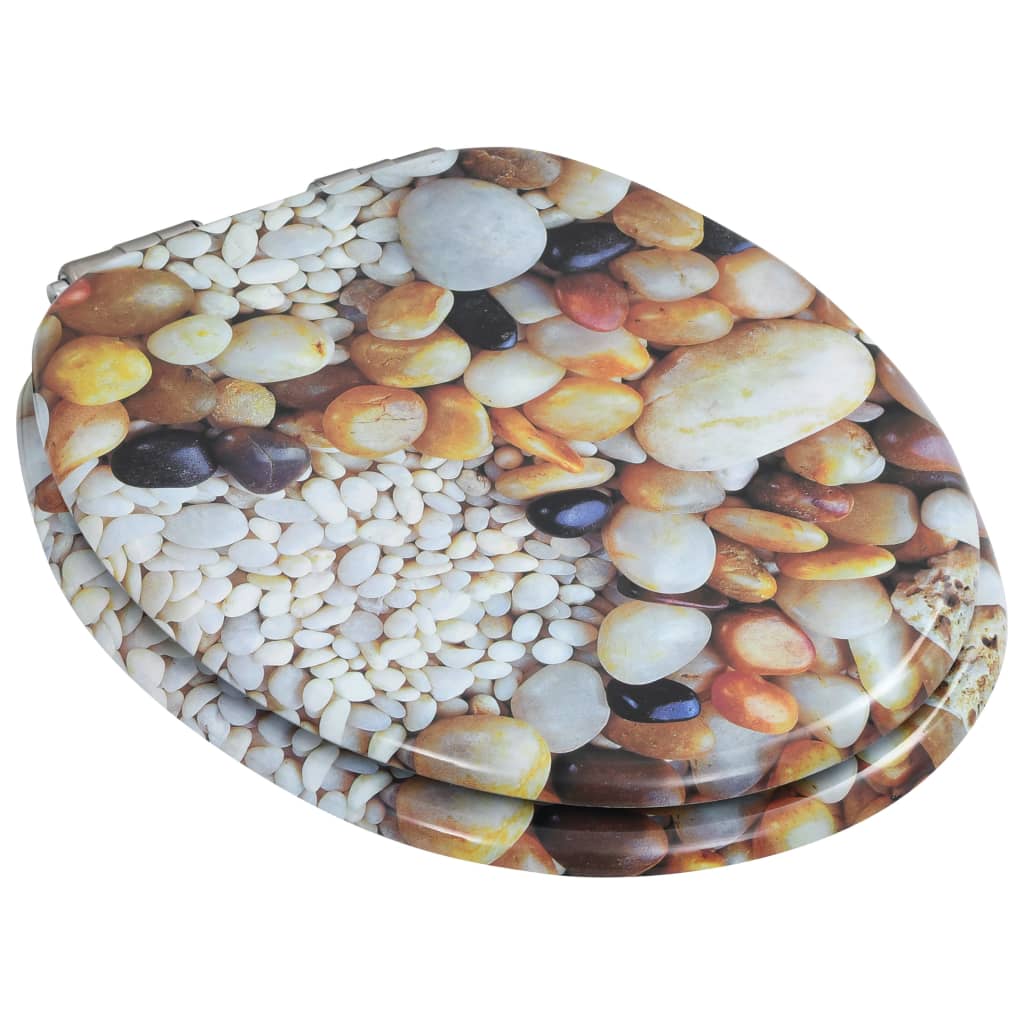 WC Toilet Seat with Soft Close Lid MDF Pebbles Design