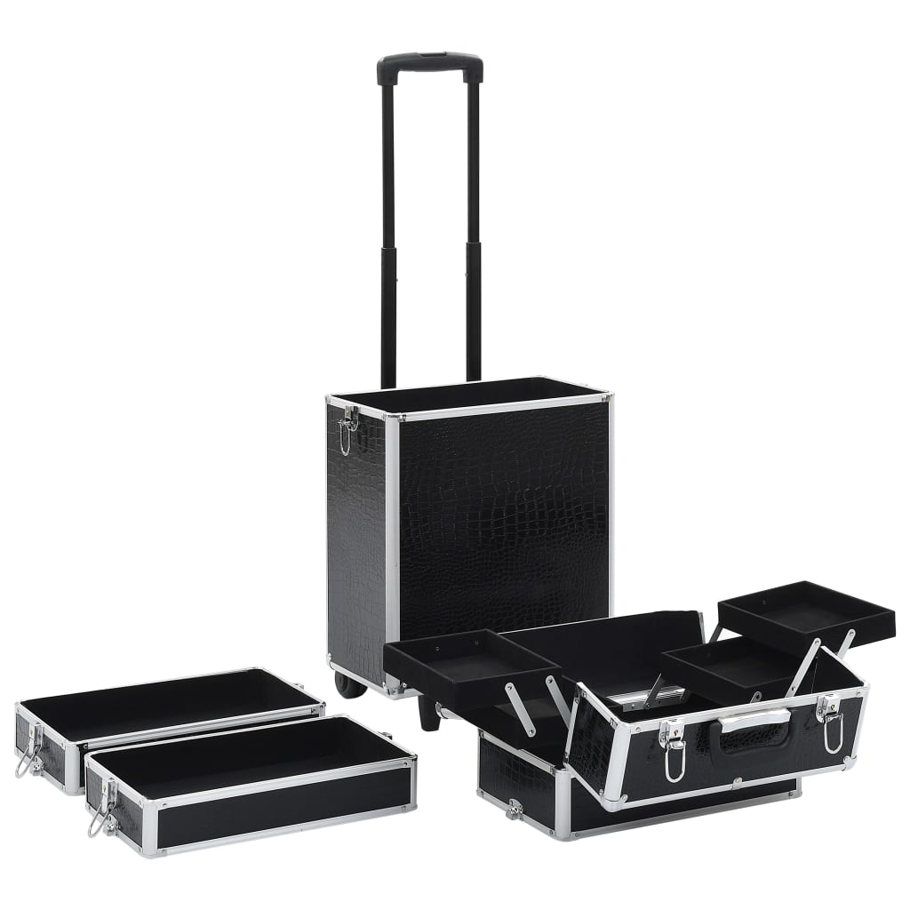 Make-up Trolley Aluminium Black with Crocodile Pattern