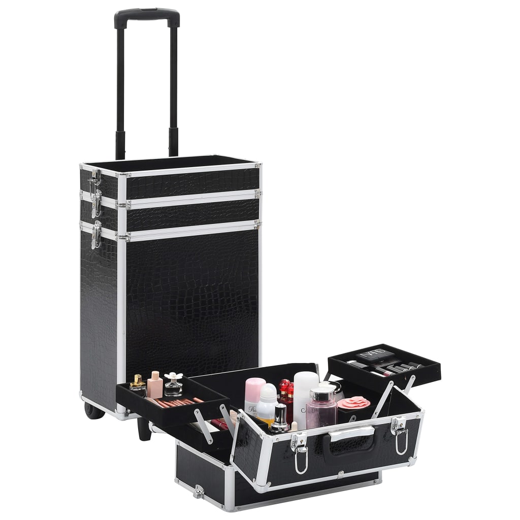 Make-up Trolley Aluminium Black with Crocodile Pattern