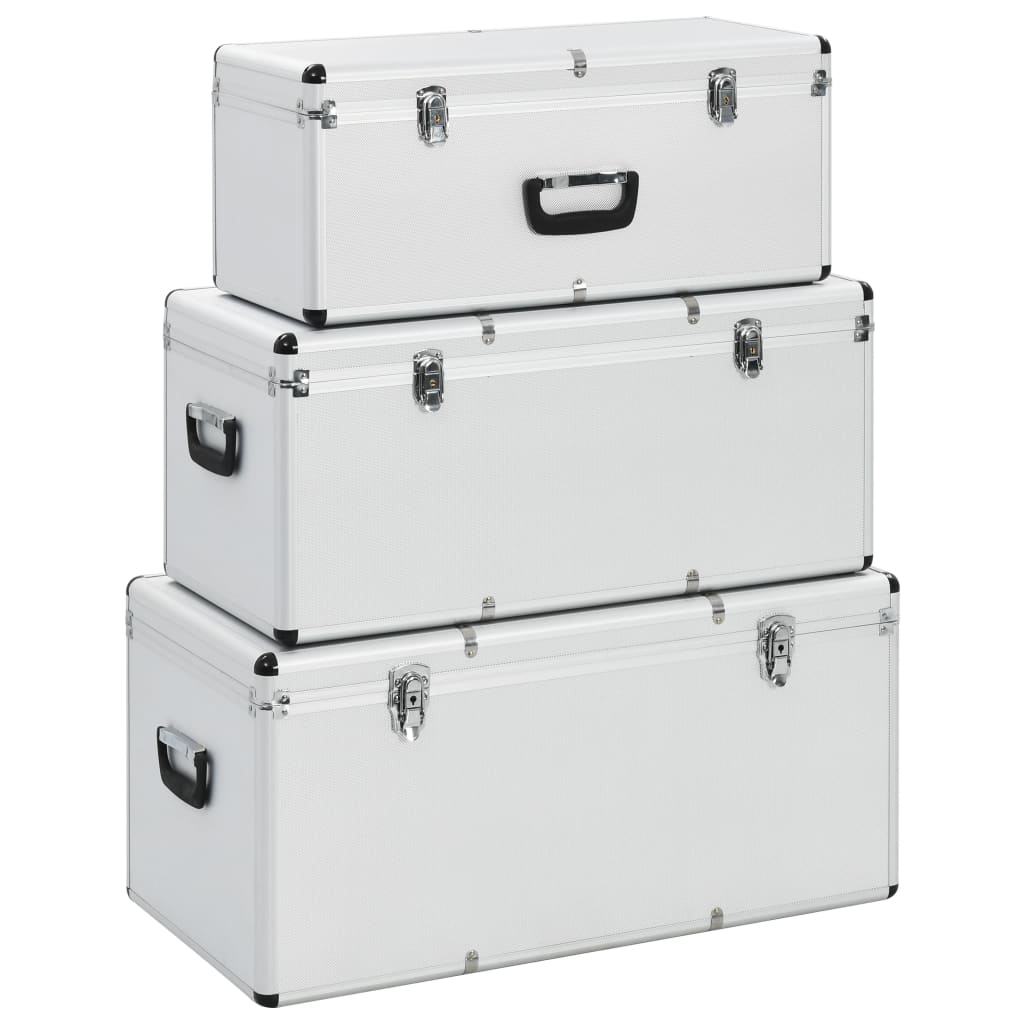 Storage Cases 3 pcs Silver Aluminium