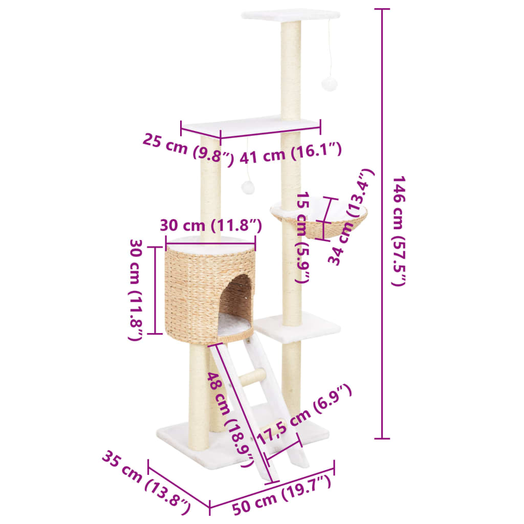 Cat Tree with Sisal Scratching Post Seagrass