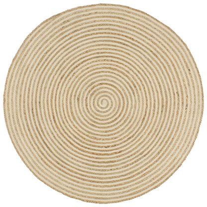 Handmade Rug Jute with Spiral Design White 120 cm