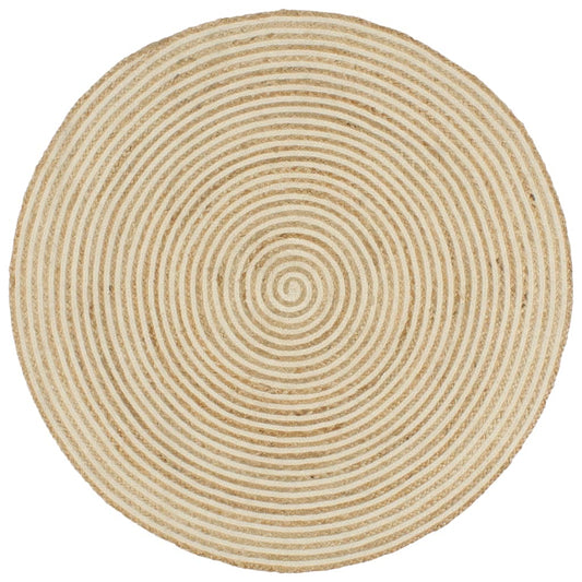 Handmade Rug Jute with Spiral Design White 120 cm