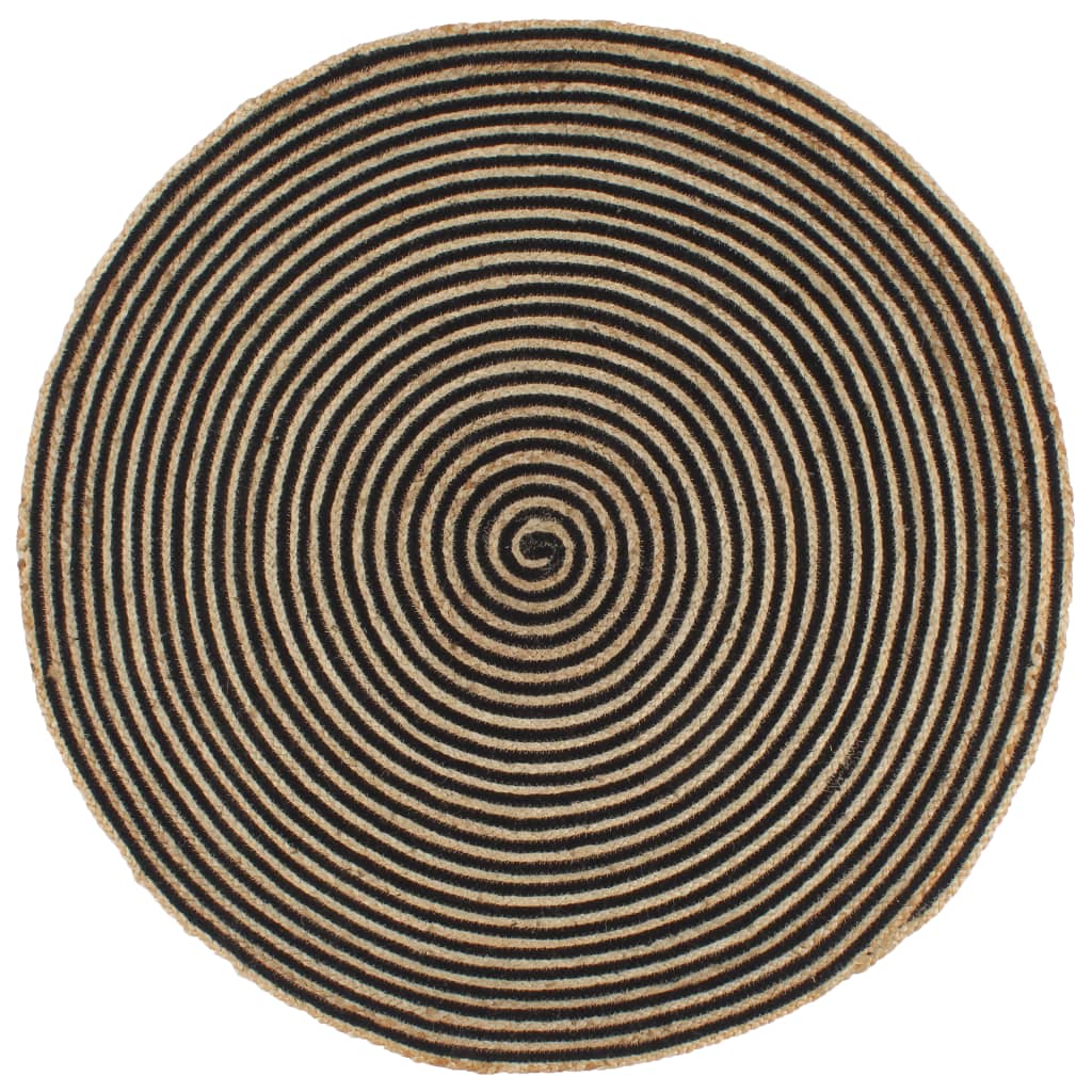 Handmade Rug Jute with Spiral Design Black 120 cm