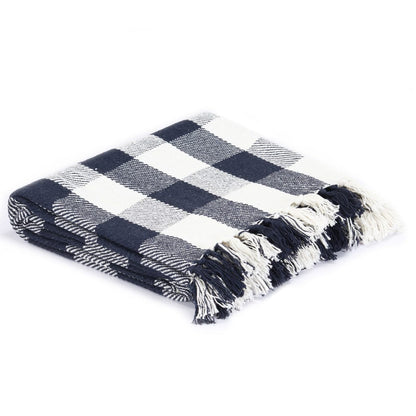 Throw Cotton Check 220x250 cm Navy Blue