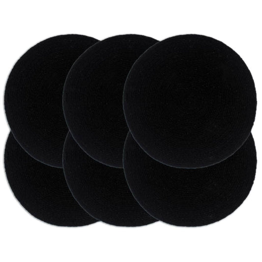 Placemats 6 pcs Plain Black 38 cm Round Cotton