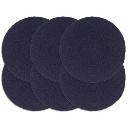 Placemats 6 pcs Plain Navy Blue 38 cm Round Cotton