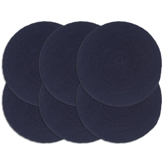 Placemats 6 pcs Plain Navy Blue 38 cm Round Cotton