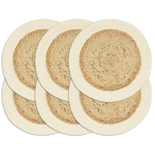 Placemats 6 pcs Plain Natural 38 cm Round Jute and Cotton