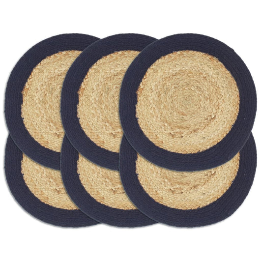 Placemats 6 pcs Natural and Navy Blue 38 cm Jute and Cotton