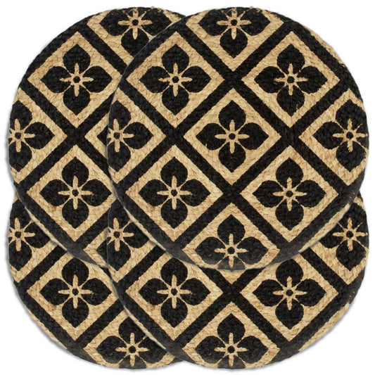 Placemats 4 pcs Black 38 cm Round Jute