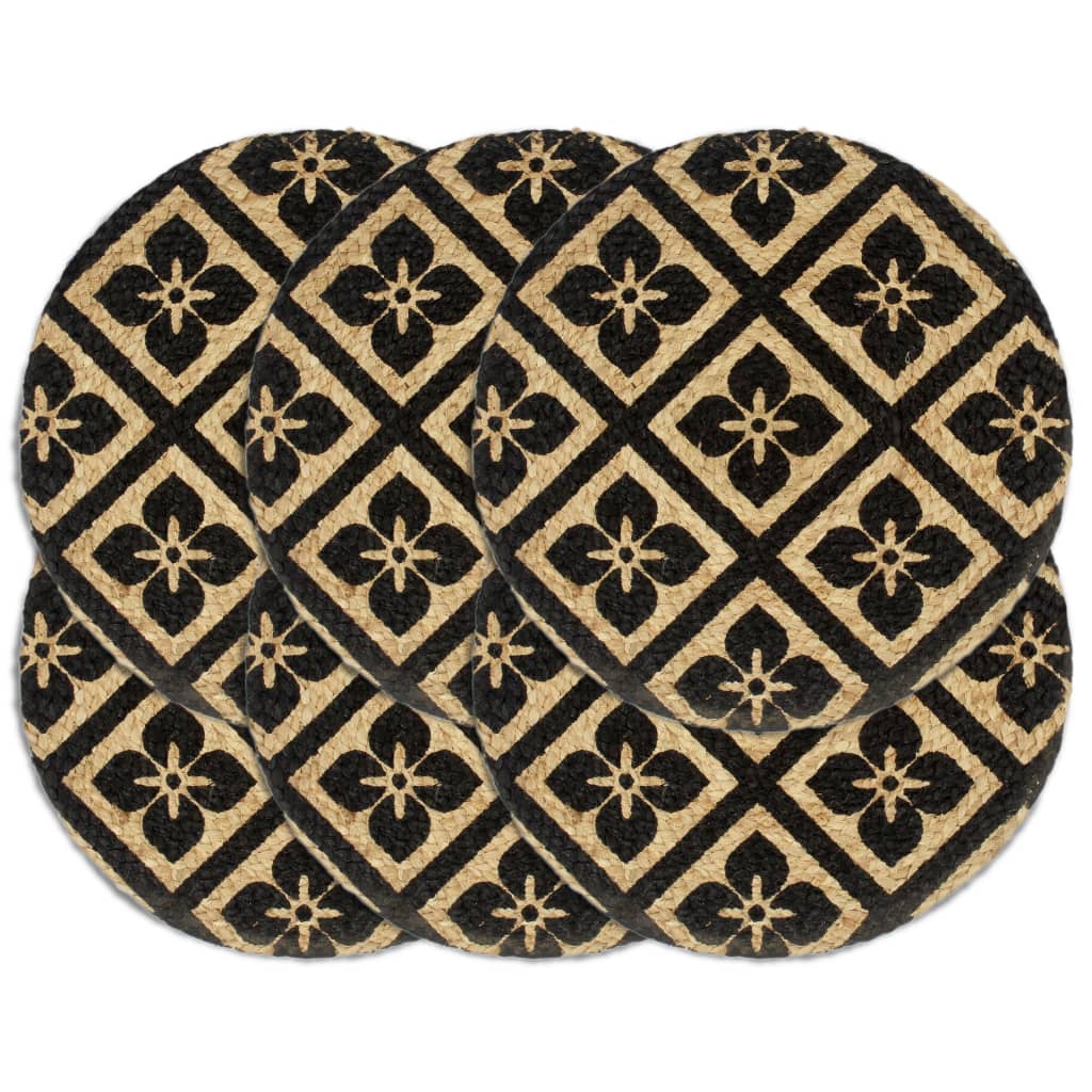 Placemats 6 pcs Black 38 cm Round Jute