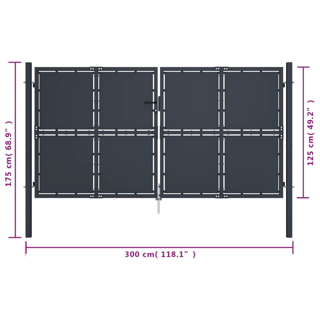 Garden Gate Steel 300x125 cm Anthracite