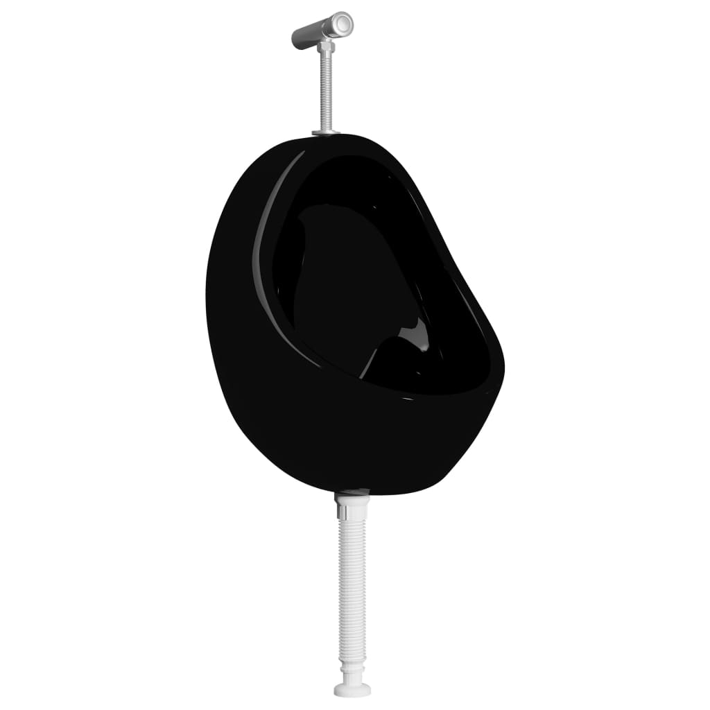 Wall Hung Urinal with Flush Valve Ceramic Black