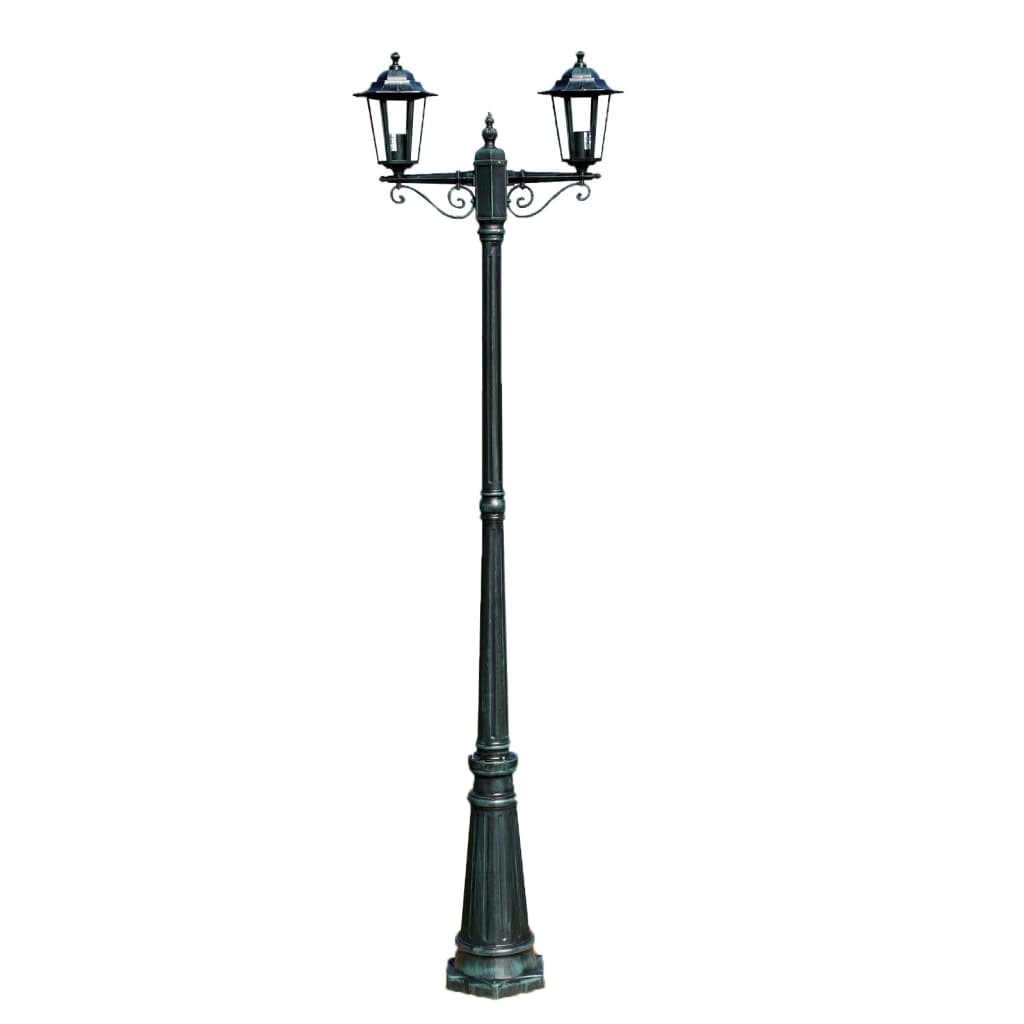 Garden Light Post 2-arms 215 cm Dark Green/Black Aluminium