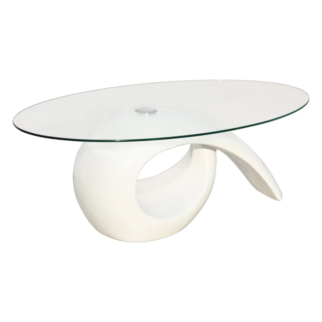 Coffee Table with Oval Glass Top High Gloss White